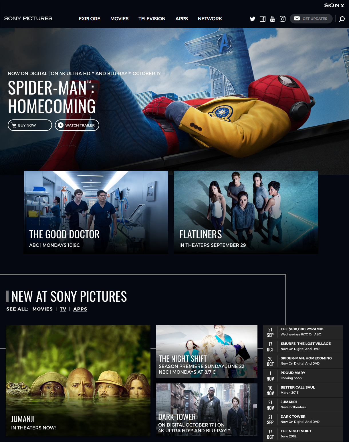 Sony Pictures Redesigned Homepage