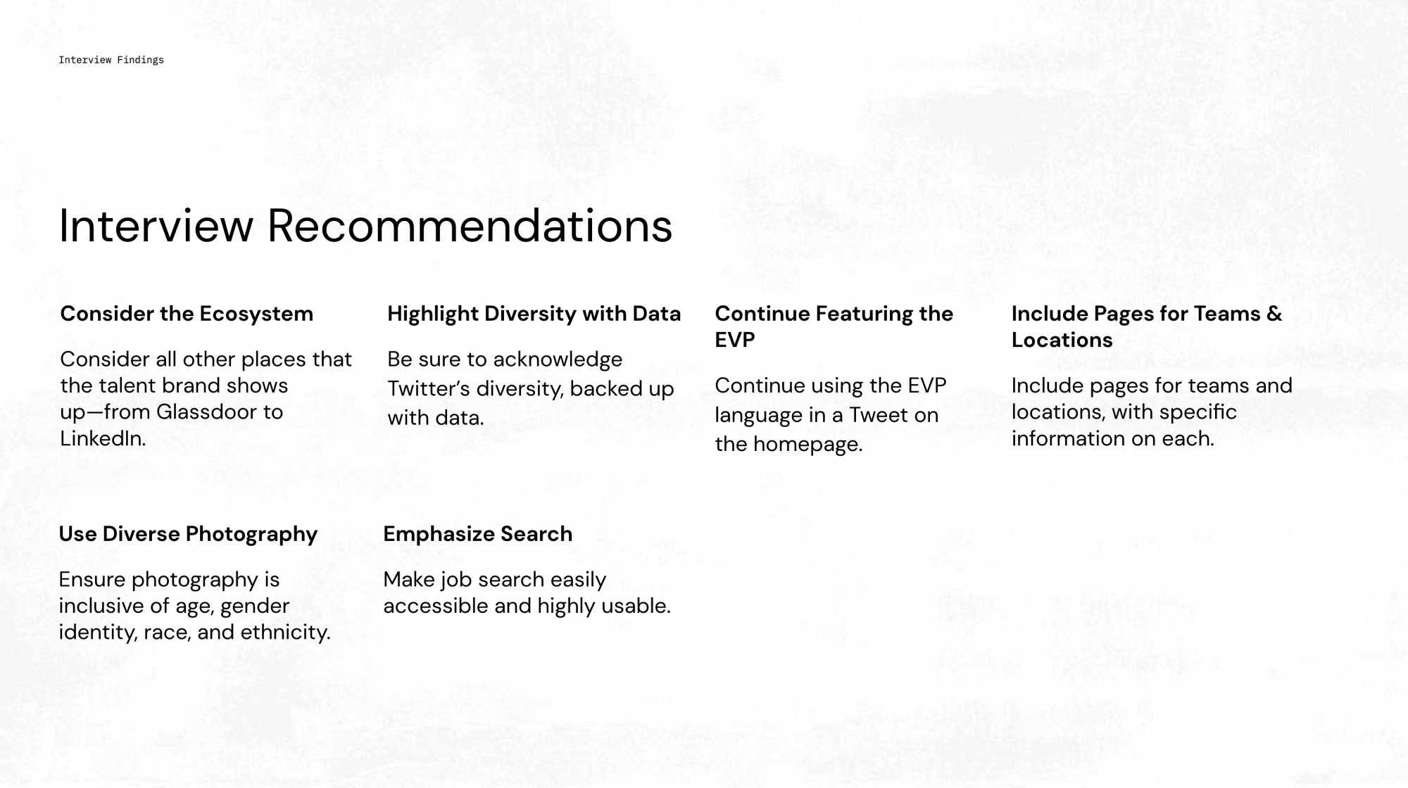 Slide outlining our reccomendations from testing